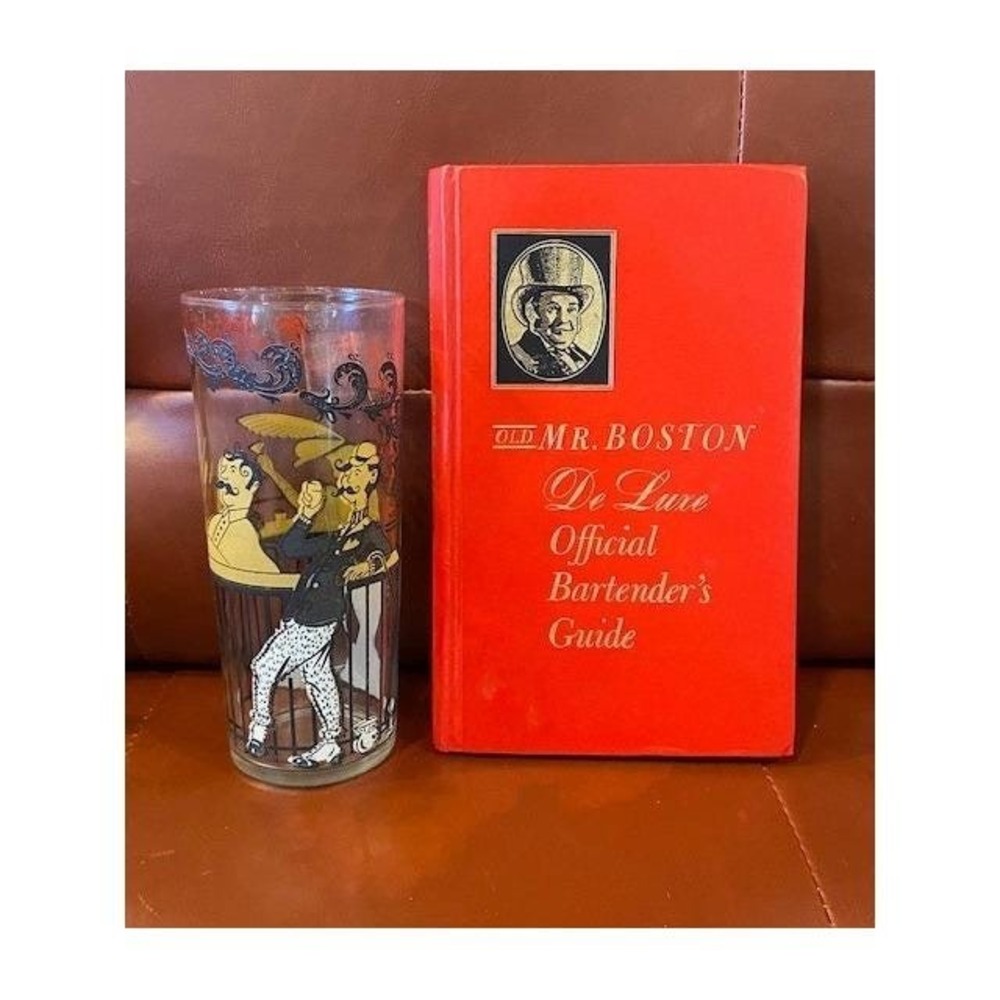 Mr Boston Official Bartender Guide 1960 Book & MCM Hazel Atlas Gay 90's Tumbler